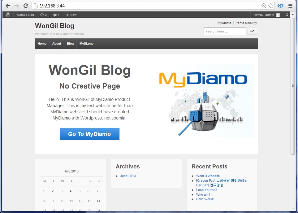 image shows mydiamo on wordpress test blog